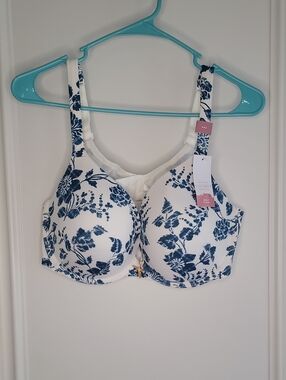Lane Bryant White Boost Plunge Bra with Blue Floral Print